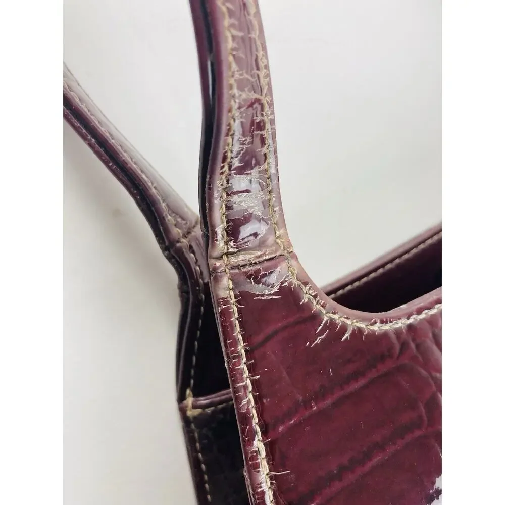 Liz Claiborne Purse Dark Brown Maroon Handbag Faux Leather Croc Alligator Burgun